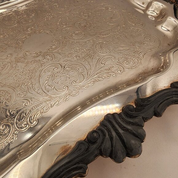 Vintage Rogers 6720 Silver Plated Footed Tray Victorian Oxidized Detail Holiday - Picture 6 of 12